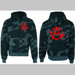 Anarchy áčko v kruhu hrubá maskáčová mikina na zips s kapucou vzor Nightcamo-Nočný maskáč "Splinter"